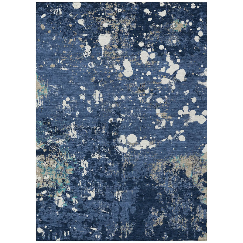 3' X 5' Navy Blue And Fern Green Abstract Washable Indoor Outdoor Area Rug Homeroots Outdoor
