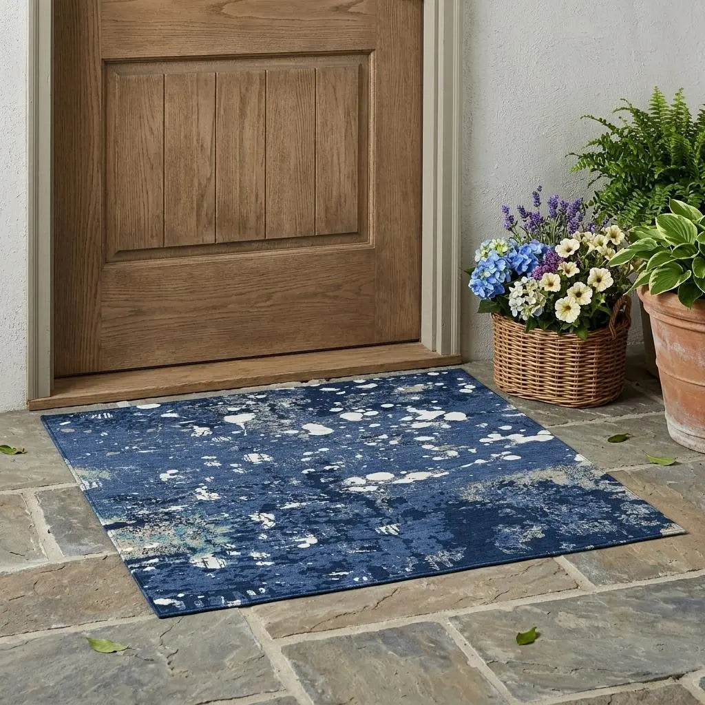 3' X 5' Navy Blue And Fern Green Abstract Washable Indoor Outdoor Area Rug Homeroots Outdoor