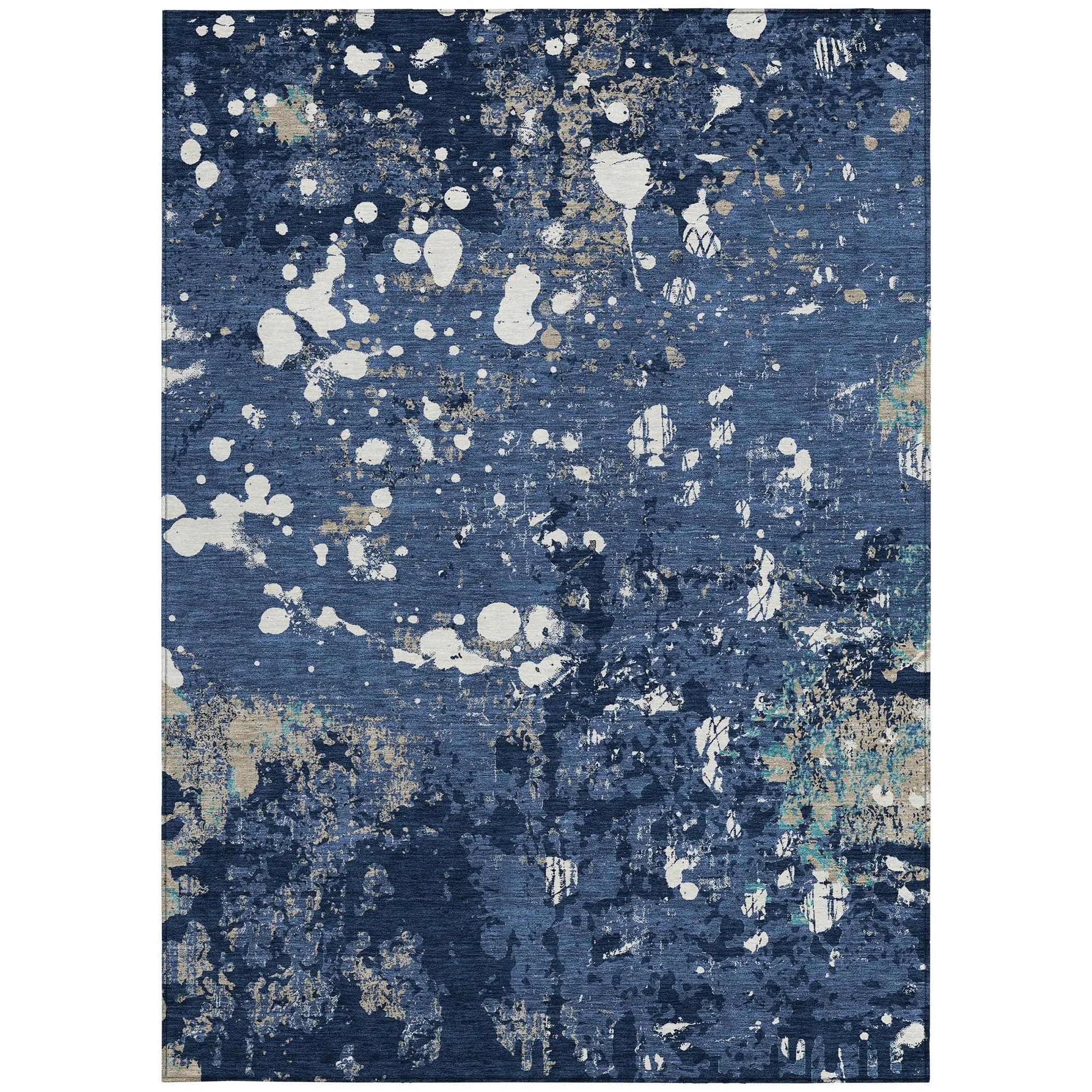 3' X 5' Navy Blue And Fern Green Abstract Washable Indoor Outdoor Area Rug Homeroots Outdoor