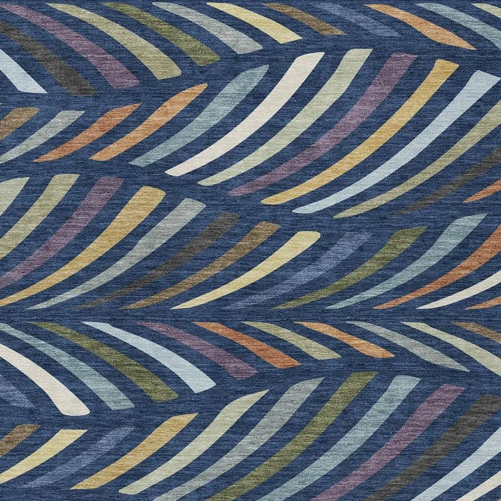 3' X 5' Navy Blue And Gold Abstract Washable Indoor Outdoor Area Rug Homeroots Outdoor