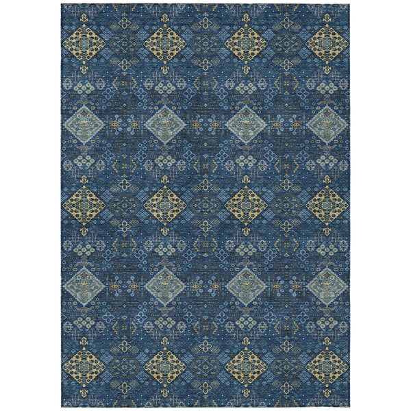 3' X 5' Navy Blue And Gold Geometric Washable Indoor Outdoor Area Rug Homeroots Outdoor