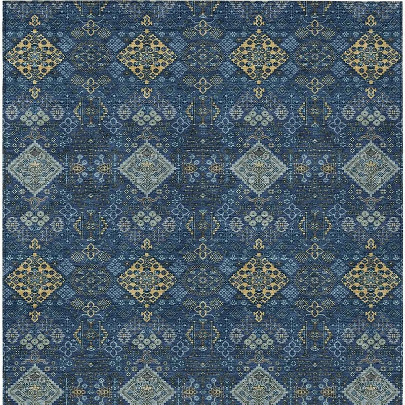 3' X 5' Navy Blue And Gold Geometric Washable Indoor Outdoor Area Rug Homeroots Outdoor