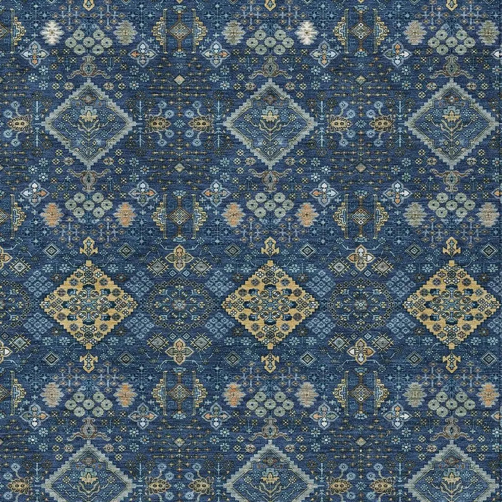 3' X 5' Navy Blue And Gold Geometric Washable Indoor Outdoor Area Rug Homeroots Outdoor