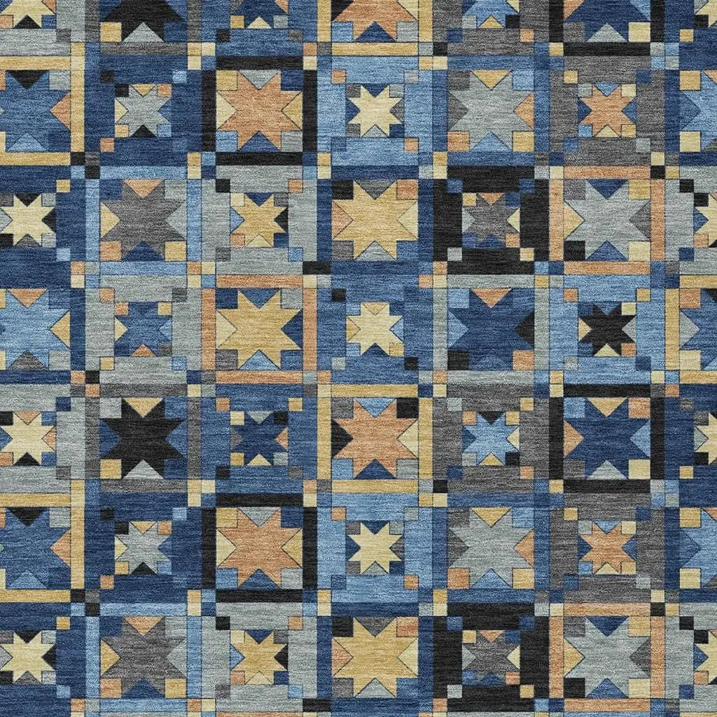 3' X 5' Navy Blue And Gold Patchwork Washable Indoor Outdoor Area Rug Homeroots Outdoor