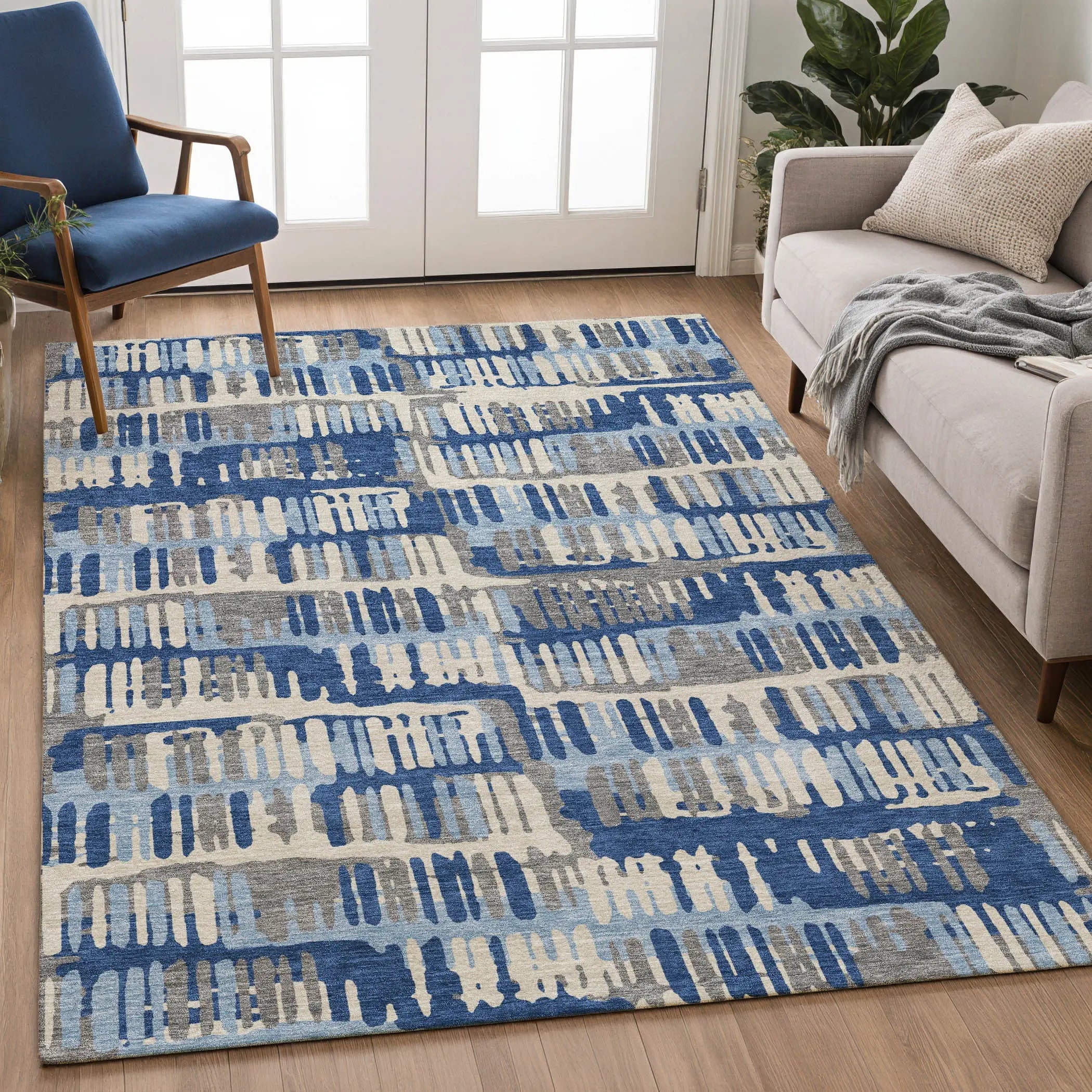 3' X 5' Navy Blue And Gray Abstract Washable Indoor Outdoor Area Rug Homeroots Outdoor
