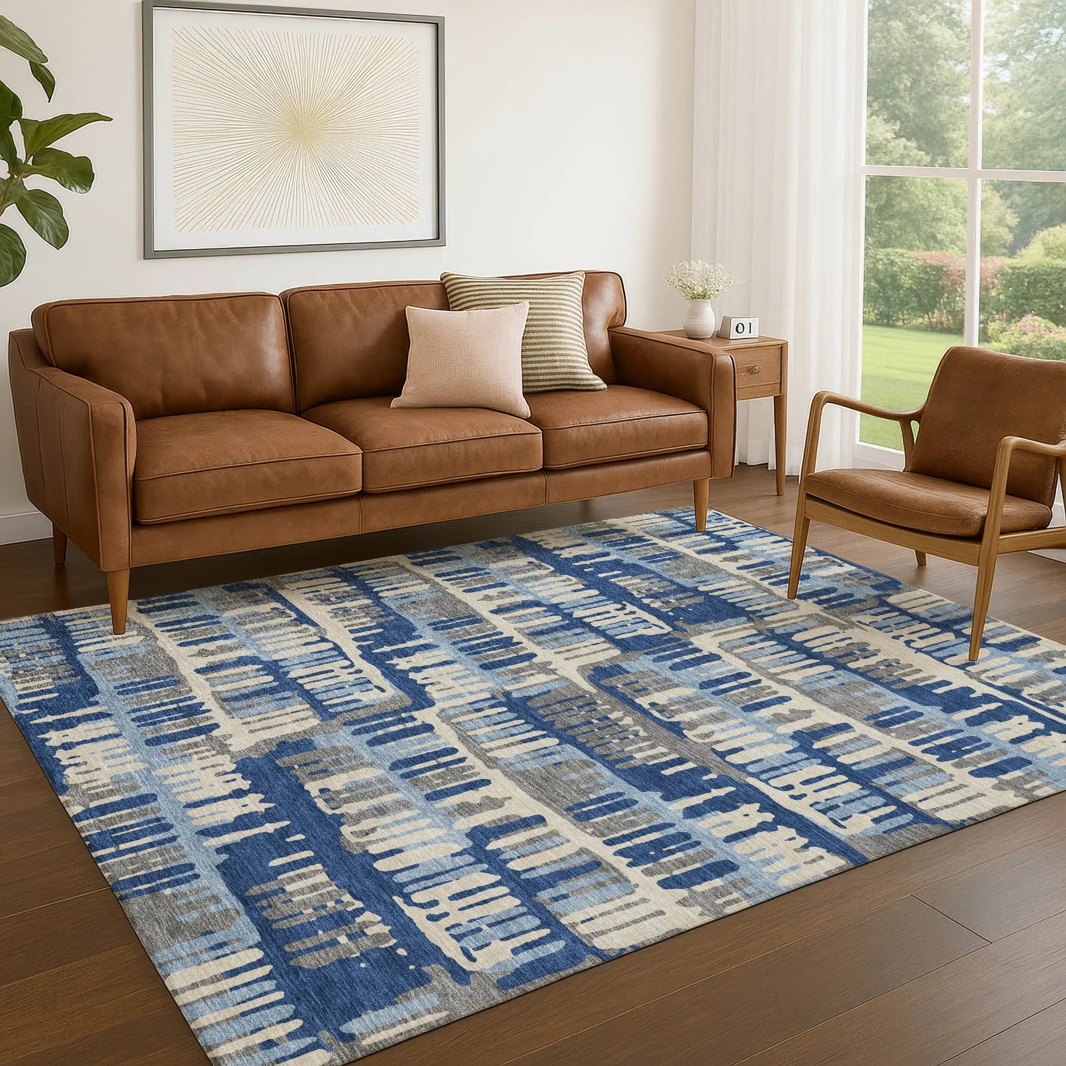 3' X 5' Navy Blue And Gray Abstract Washable Indoor Outdoor Area Rug Homeroots Outdoor