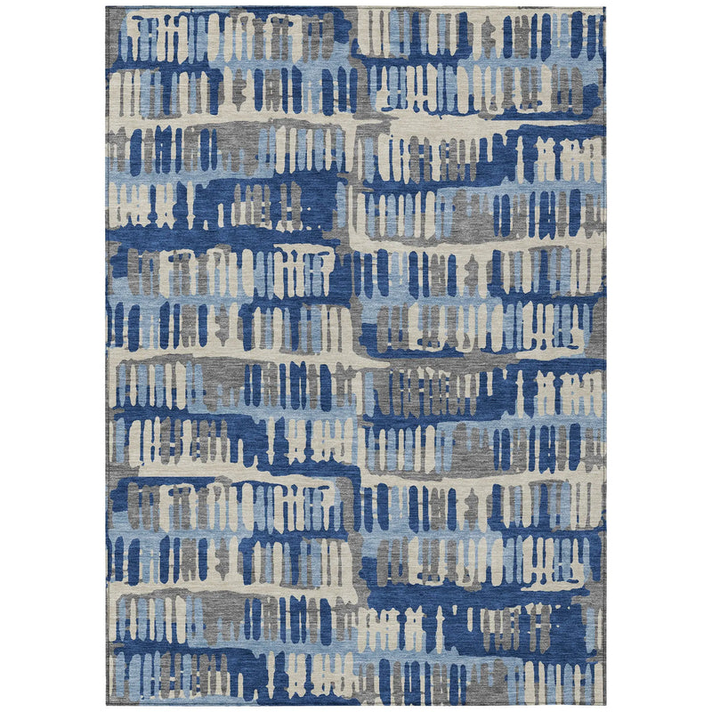 3' X 5' Navy Blue And Gray Abstract Washable Indoor Outdoor Area Rug Homeroots Outdoor