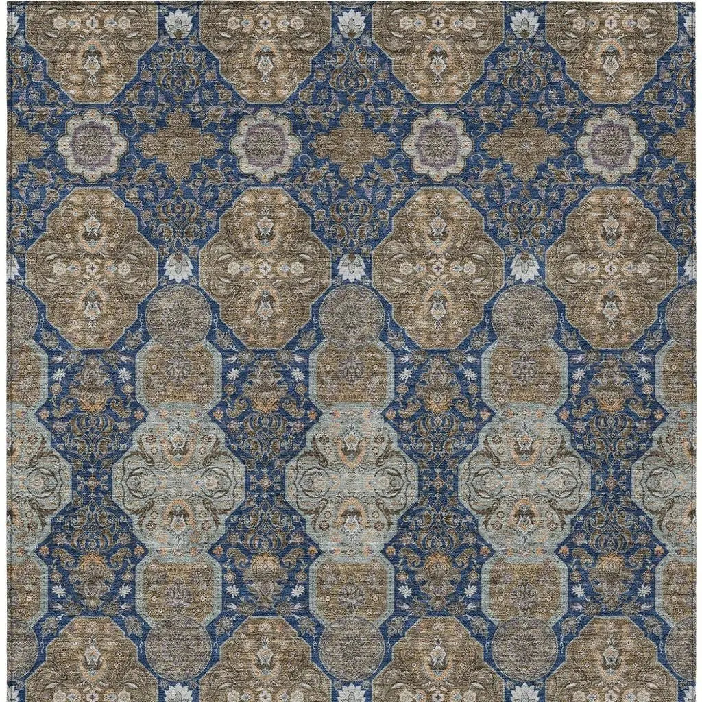3' X 5' Navy Blue And Gray Floral Washable Indoor Outdoor Area Rug Homeroots Outdoor
