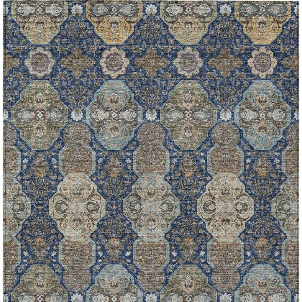 3' X 5' Navy Blue And Gray Floral Washable Indoor Outdoor Area Rug Homeroots Outdoor