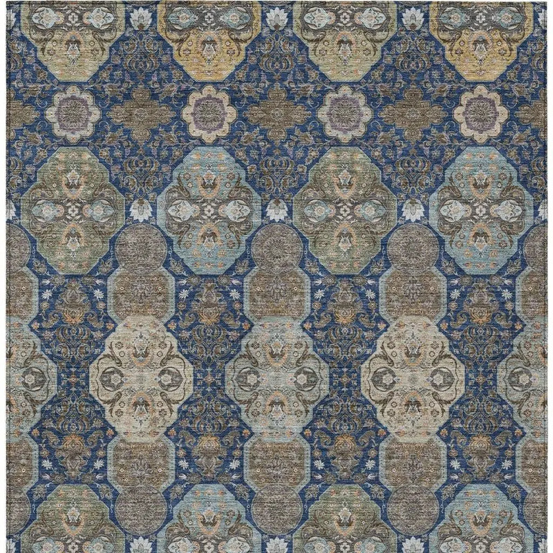 3' X 5' Navy Blue And Gray Floral Washable Indoor Outdoor Area Rug Homeroots Outdoor