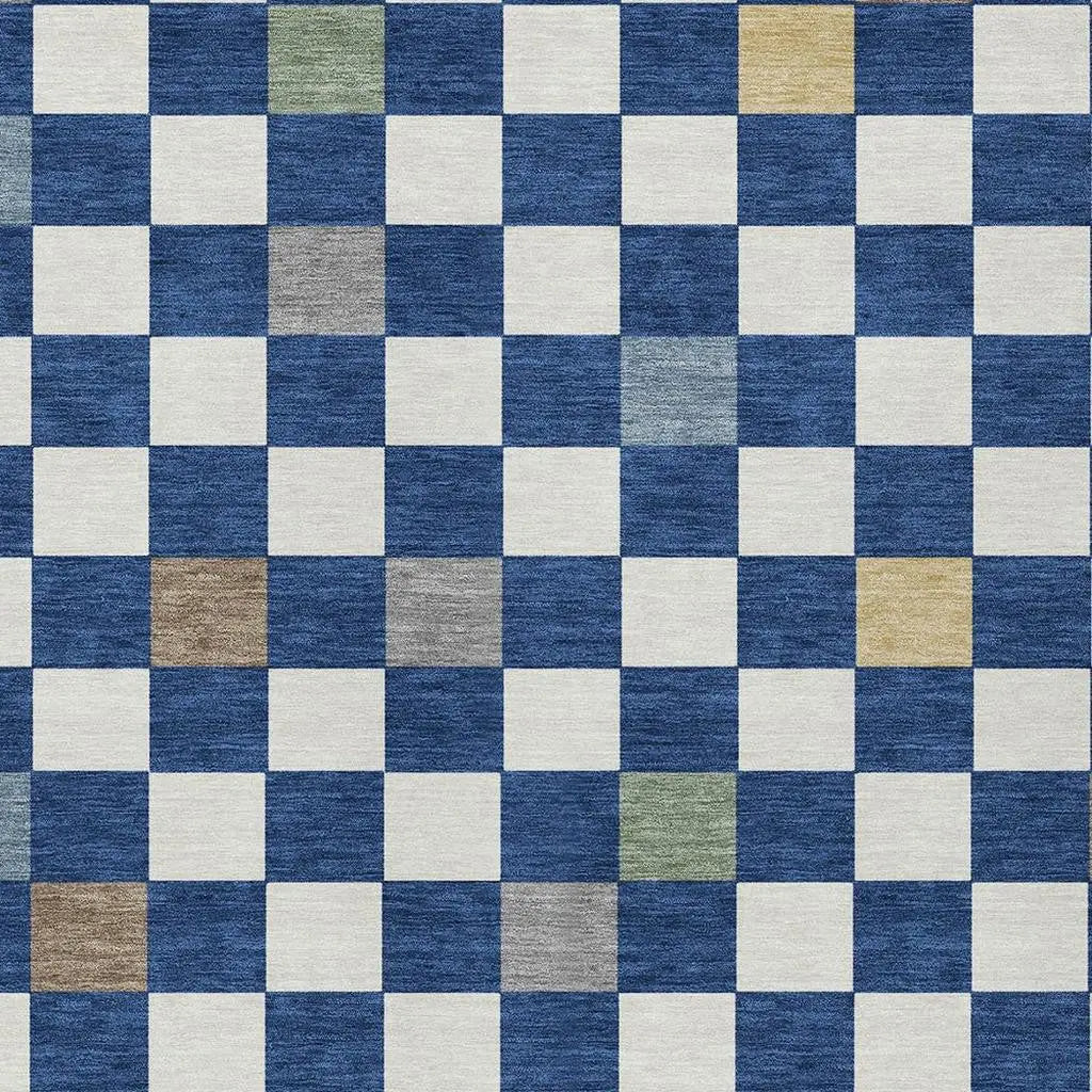 3' X 5' Navy Blue And Gray Geometric Washable Indoor Outdoor Area Rug Homeroots Outdoor