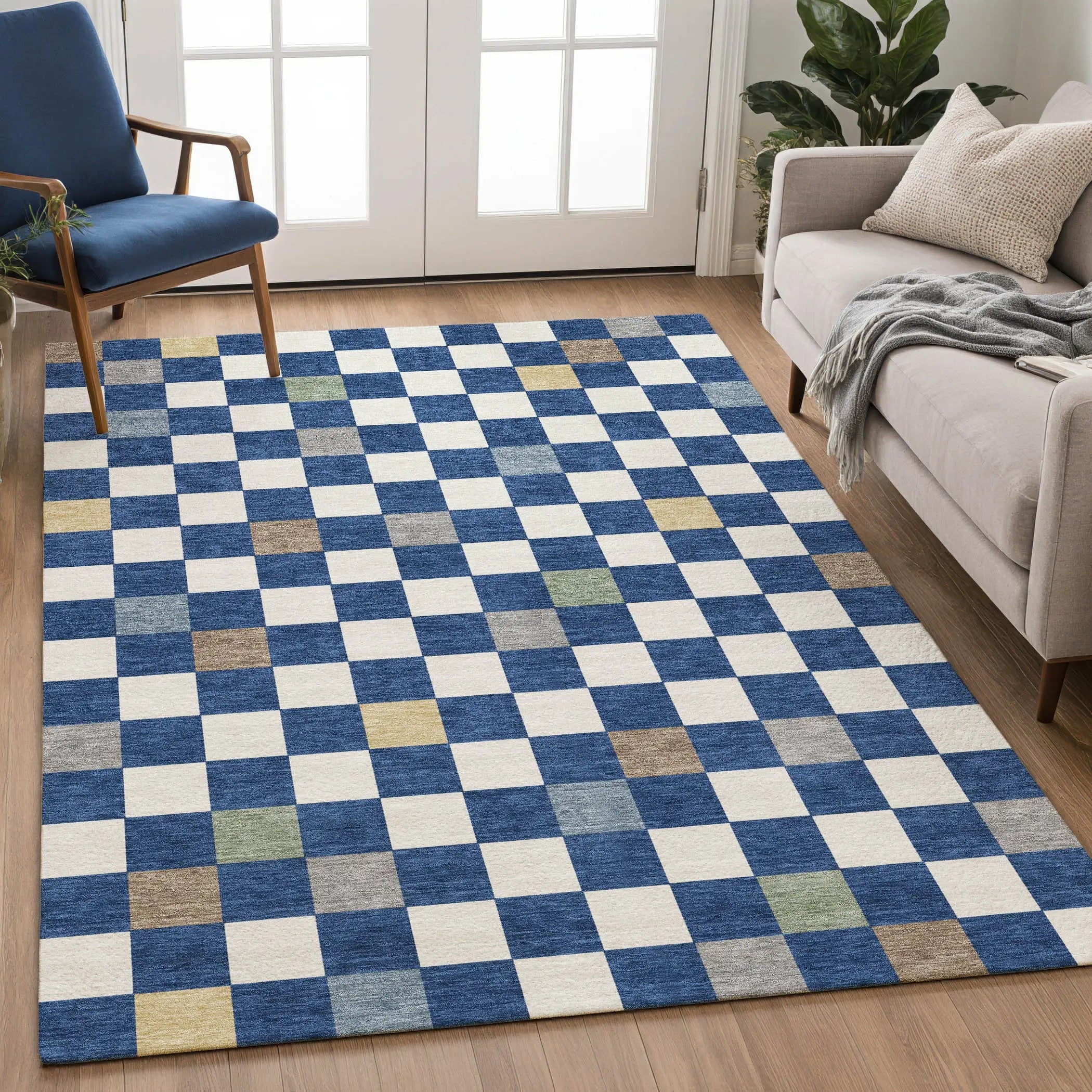 3' X 5' Navy Blue And Gray Geometric Washable Indoor Outdoor Area Rug Homeroots Outdoor
