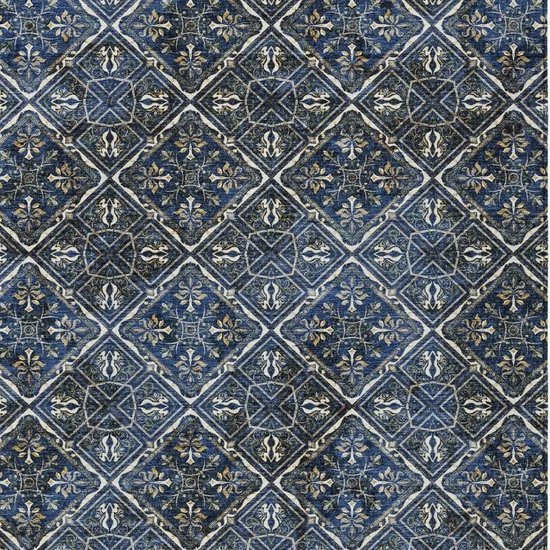 3' X 5' Navy Blue And Gray Geometric Washable Indoor Outdoor Area Rug Homeroots Outdoor