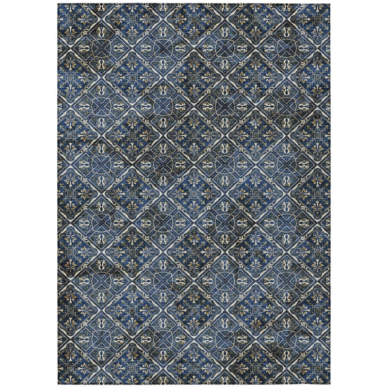 3' X 5' Navy Blue And Gray Geometric Washable Indoor Outdoor Area Rug Homeroots Outdoor