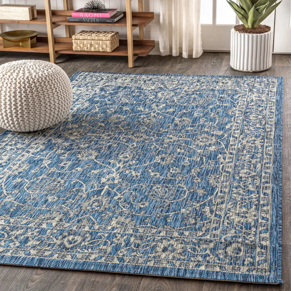3' X 5' Navy Blue And Gray Medallion Indoor Outdoor Area Rug Homeroots Outdoor