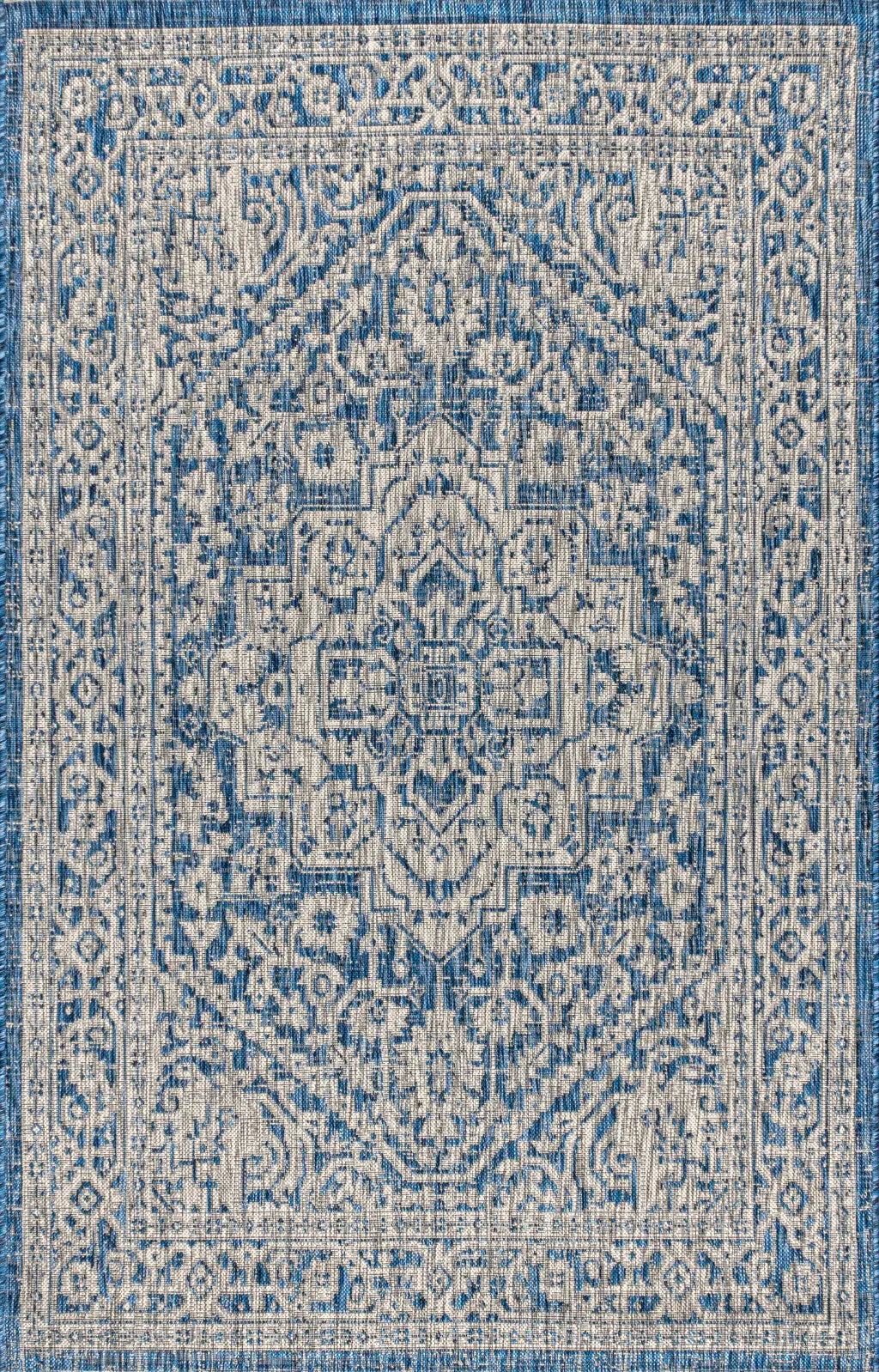 3' X 5' Navy Blue And Gray Medallion Indoor Outdoor Area Rug Homeroots Outdoor