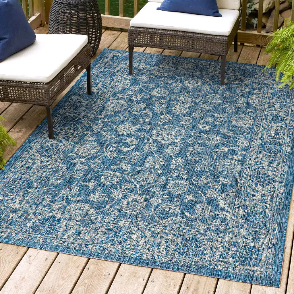 3' X 5' Navy Blue And Gray Medallion Indoor Outdoor Area Rug Homeroots Outdoor