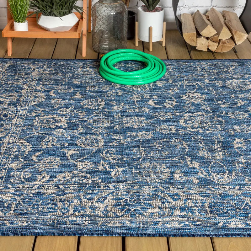 3' X 5' Navy Blue And Gray Medallion Indoor Outdoor Area Rug Homeroots Outdoor