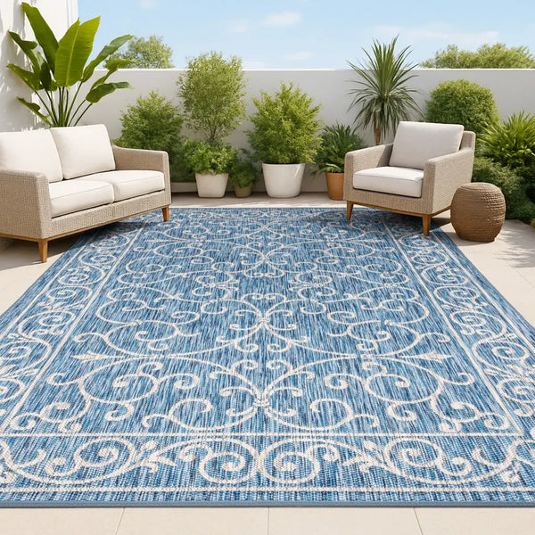 3' X 5' Navy Blue And Gray Medallion Indoor Outdoor Area Rug Homeroots Outdoor