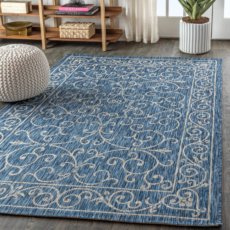 3' X 5' Navy Blue And Gray Medallion Indoor Outdoor Area Rug Homeroots Outdoor