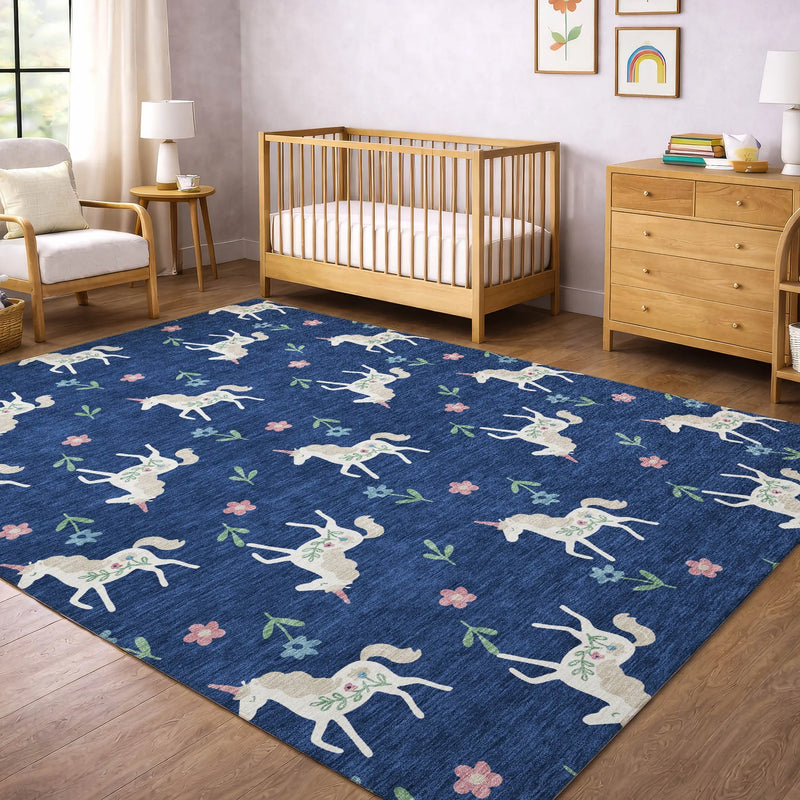 3' X 5' Navy Blue And Green Floral Washable Indoor Outdoor Area Rug Homeroots Outdoor