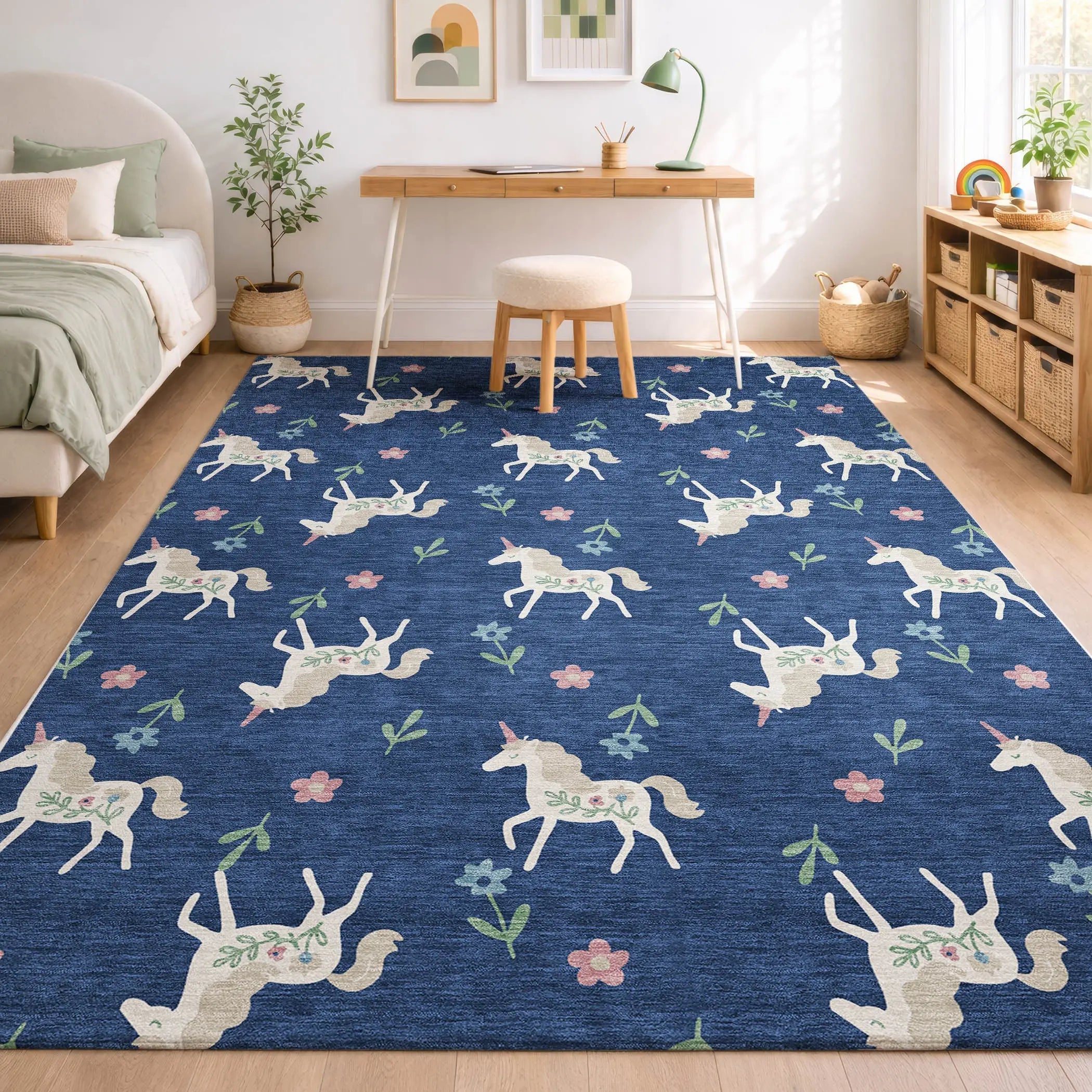 3' X 5' Navy Blue And Green Floral Washable Indoor Outdoor Area Rug Homeroots Outdoor