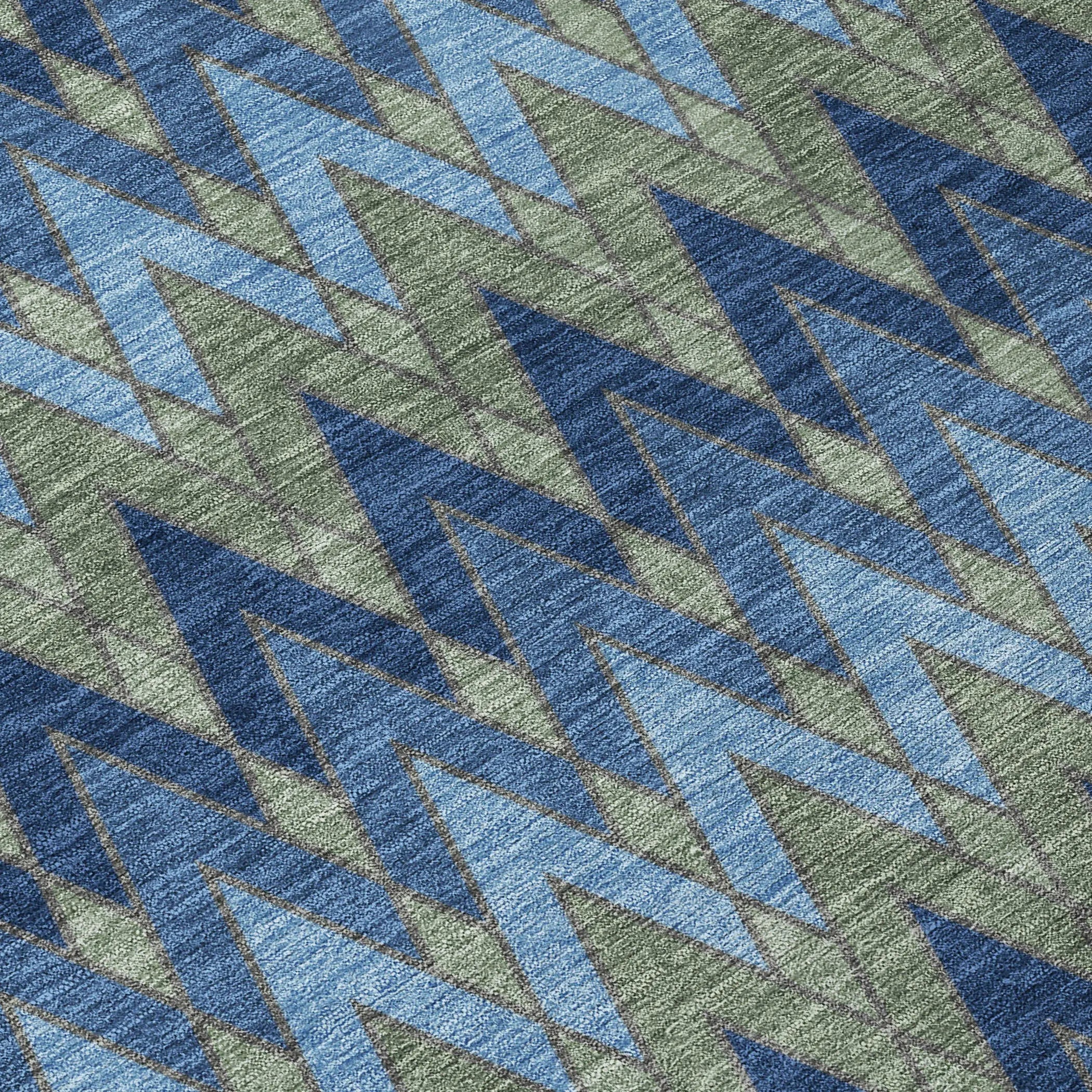 3' X 5' Navy Blue And Green Geometric Washable Indoor Outdoor Area Rug Homeroots Outdoor