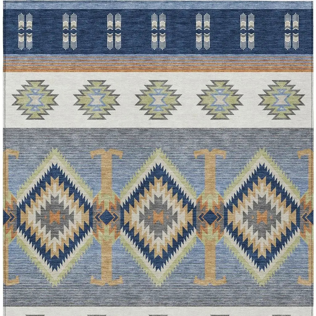 3' X 5' Navy Blue And Green Southwestern Washable Indoor Outdoor Area Rug Homeroots Outdoor