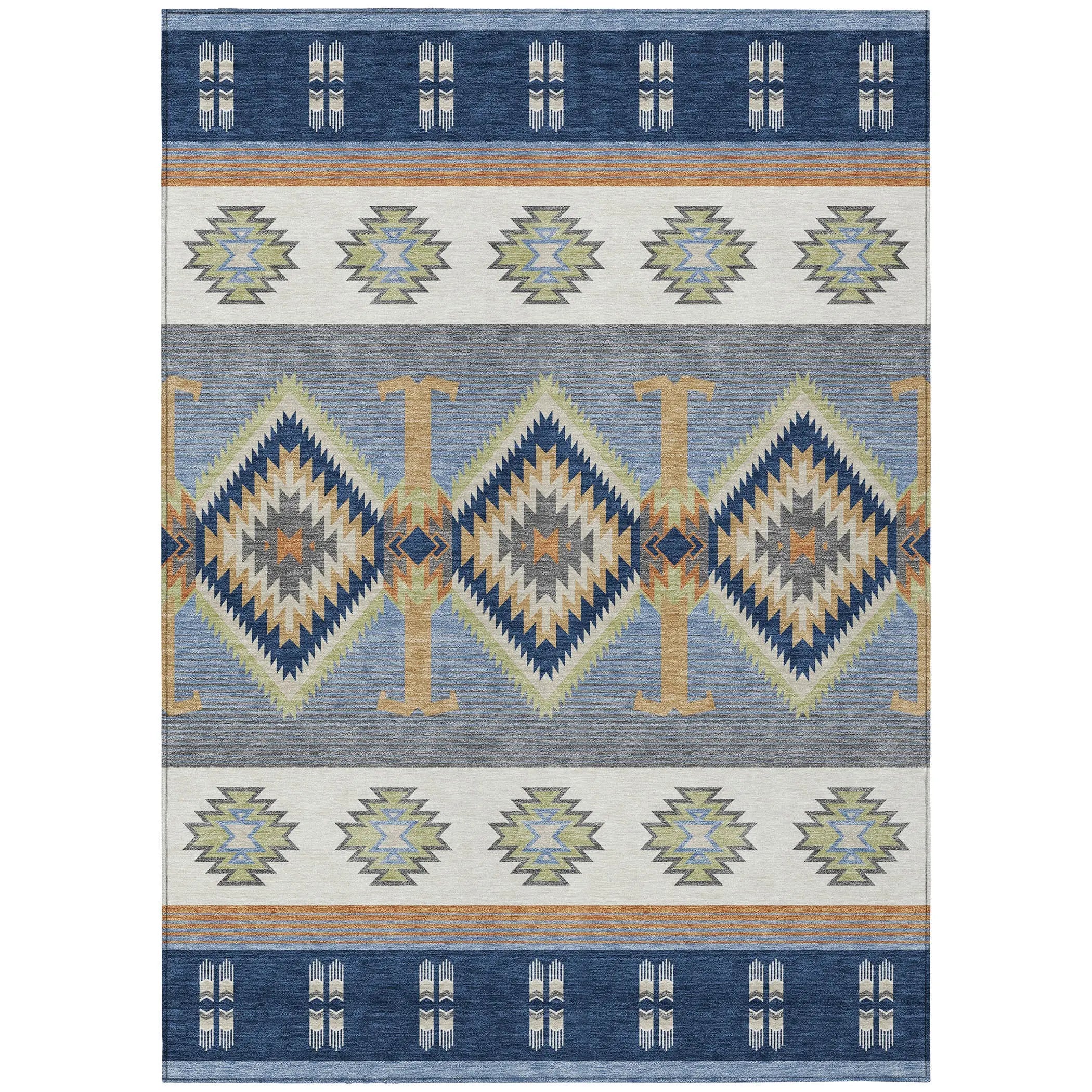 3' X 5' Navy Blue And Green Southwestern Washable Indoor Outdoor Area Rug Homeroots Outdoor