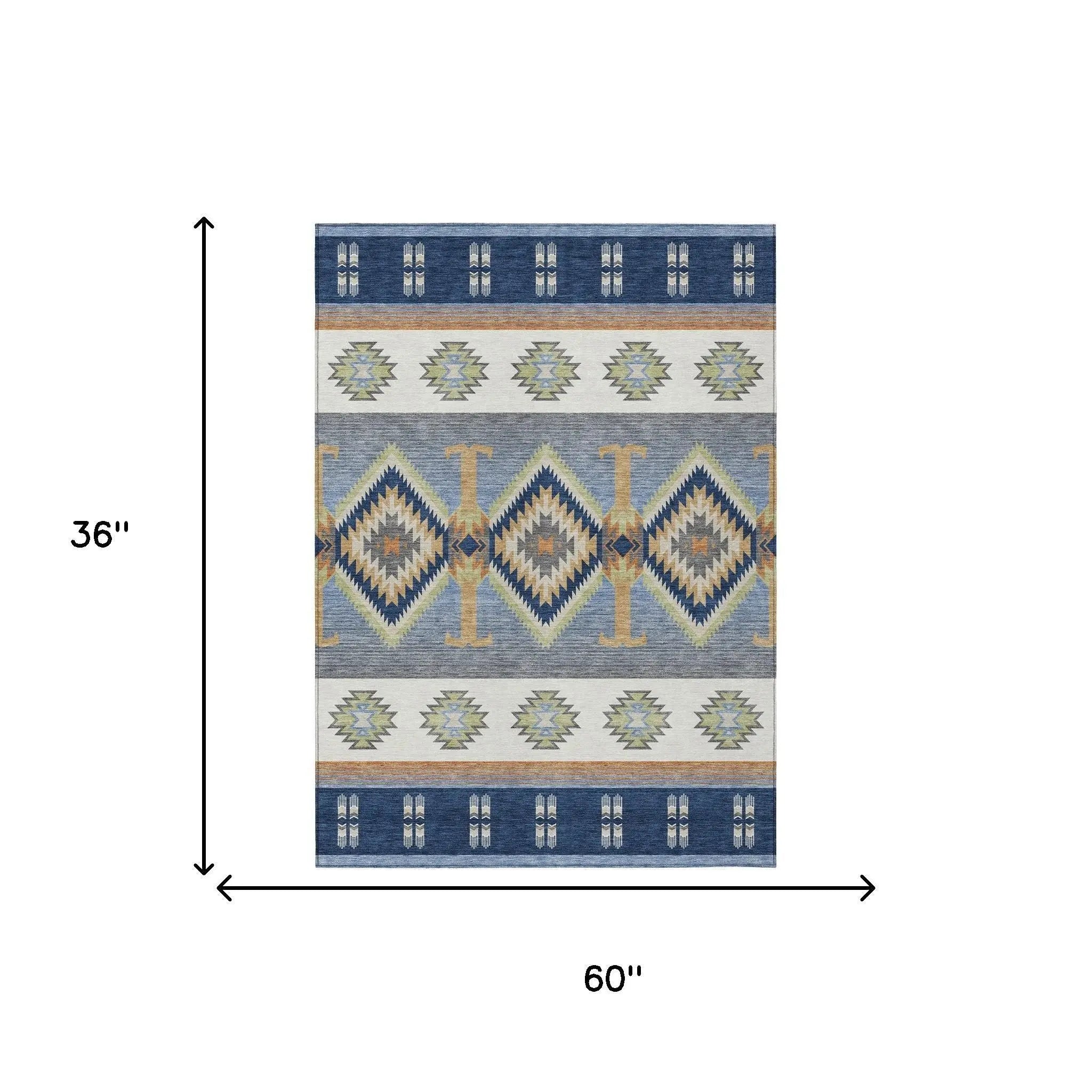 3' X 5' Navy Blue And Green Southwestern Washable Indoor Outdoor Area Rug Homeroots Outdoor