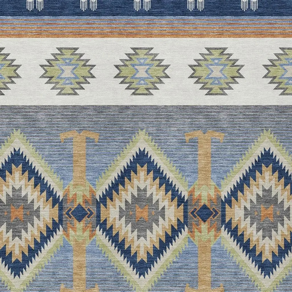 3' X 5' Navy Blue And Green Southwestern Washable Indoor Outdoor Area Rug Homeroots Outdoor