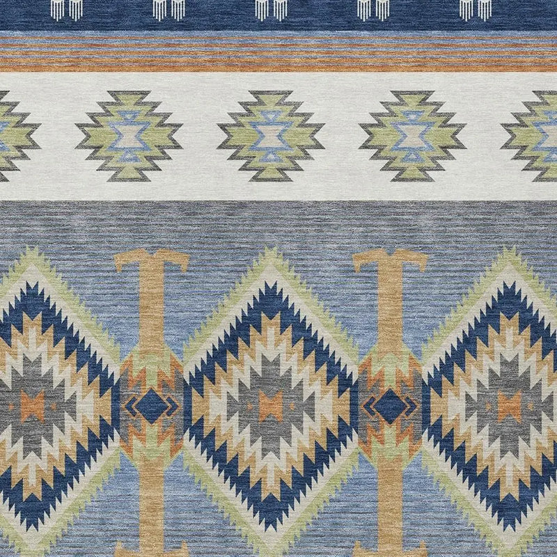3' X 5' Navy Blue And Green Southwestern Washable Indoor Outdoor Area Rug Homeroots Outdoor