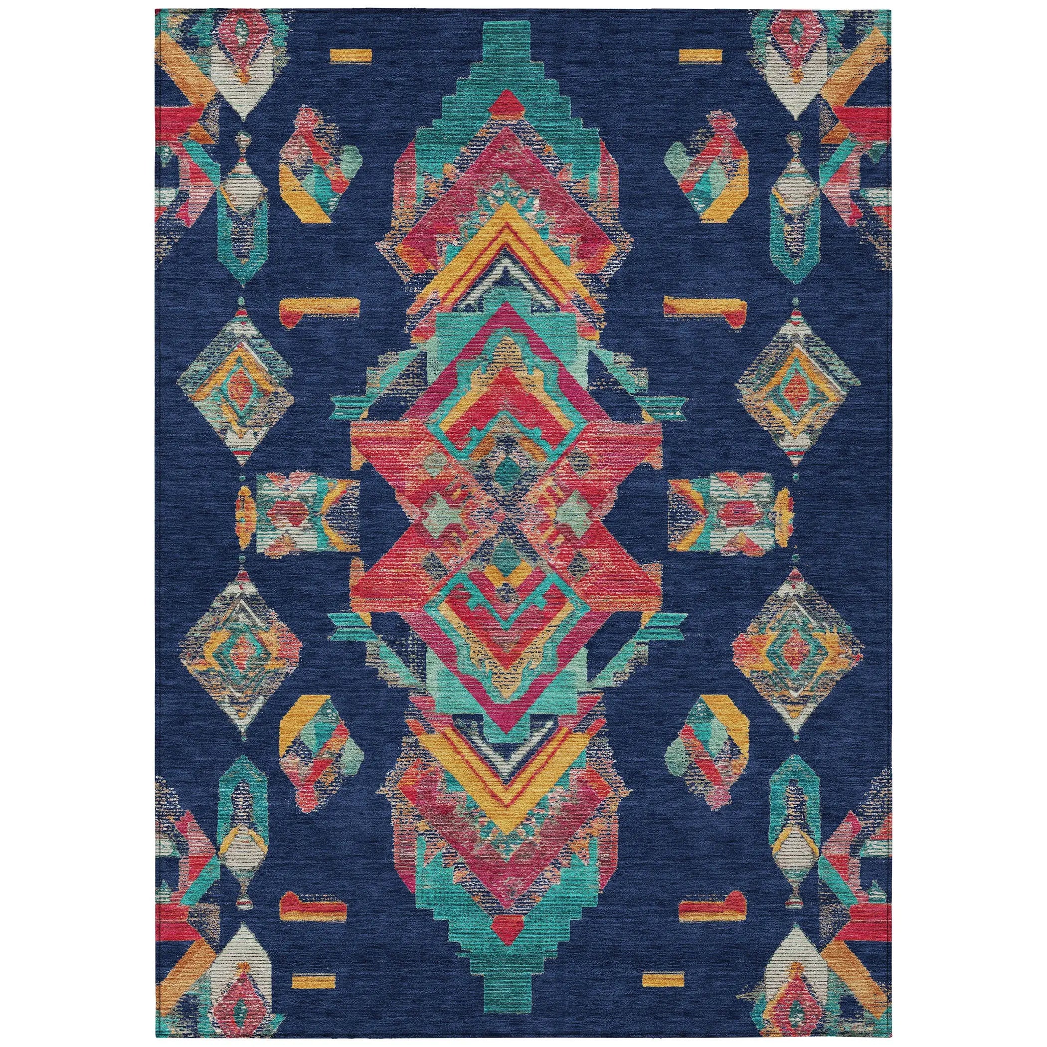 3' X 5' Navy Blue And Green Tribal Washable Indoor Outdoor Area Rug Homeroots Outdoor