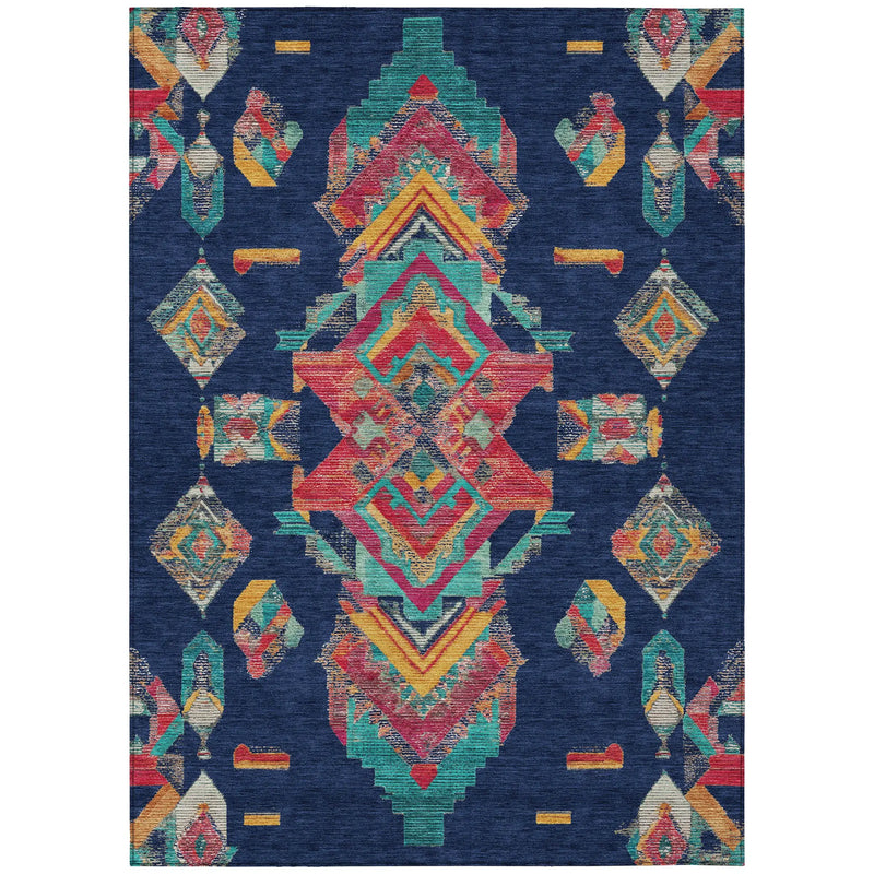 3' X 5' Navy Blue And Green Tribal Washable Indoor Outdoor Area Rug Homeroots Outdoor
