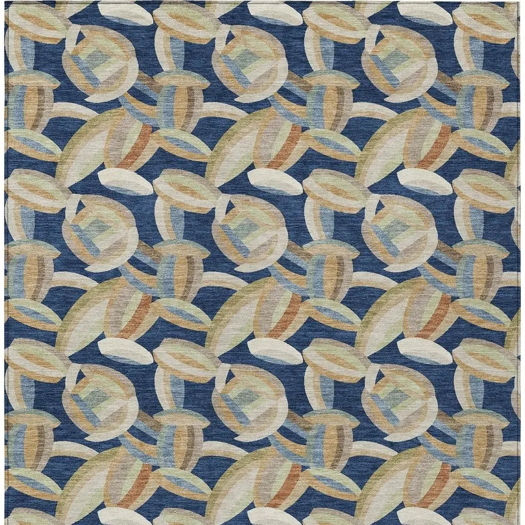 3' X 5' Navy Blue And Ivory Abstract Washable Indoor Outdoor Area Rug Homeroots Outdoor