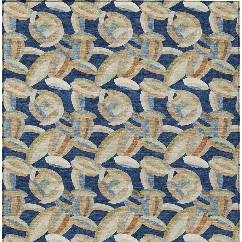 3' X 5' Navy Blue And Ivory Abstract Washable Indoor Outdoor Area Rug Homeroots Outdoor