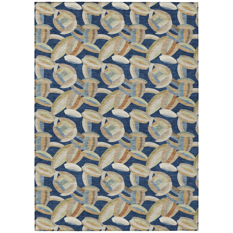 3' X 5' Navy Blue And Ivory Abstract Washable Indoor Outdoor Area Rug Homeroots Outdoor