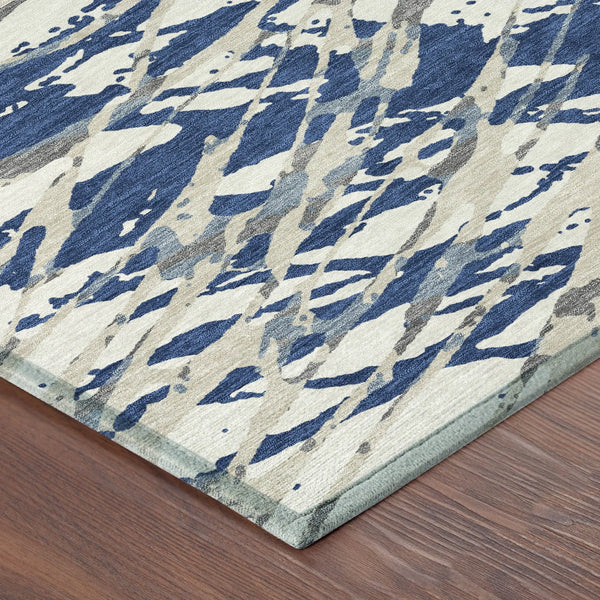 3' X 5' Navy Blue And Ivory Abstract Washable Indoor Outdoor Area Rug Homeroots Outdoor
