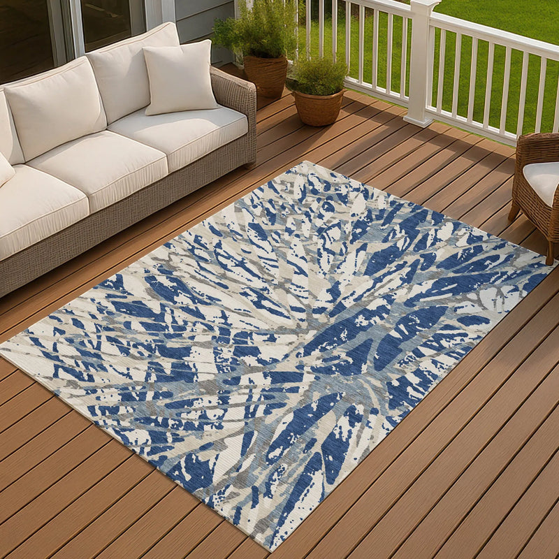 3' X 5' Navy Blue And Ivory Abstract Washable Indoor Outdoor Area Rug Homeroots Outdoor