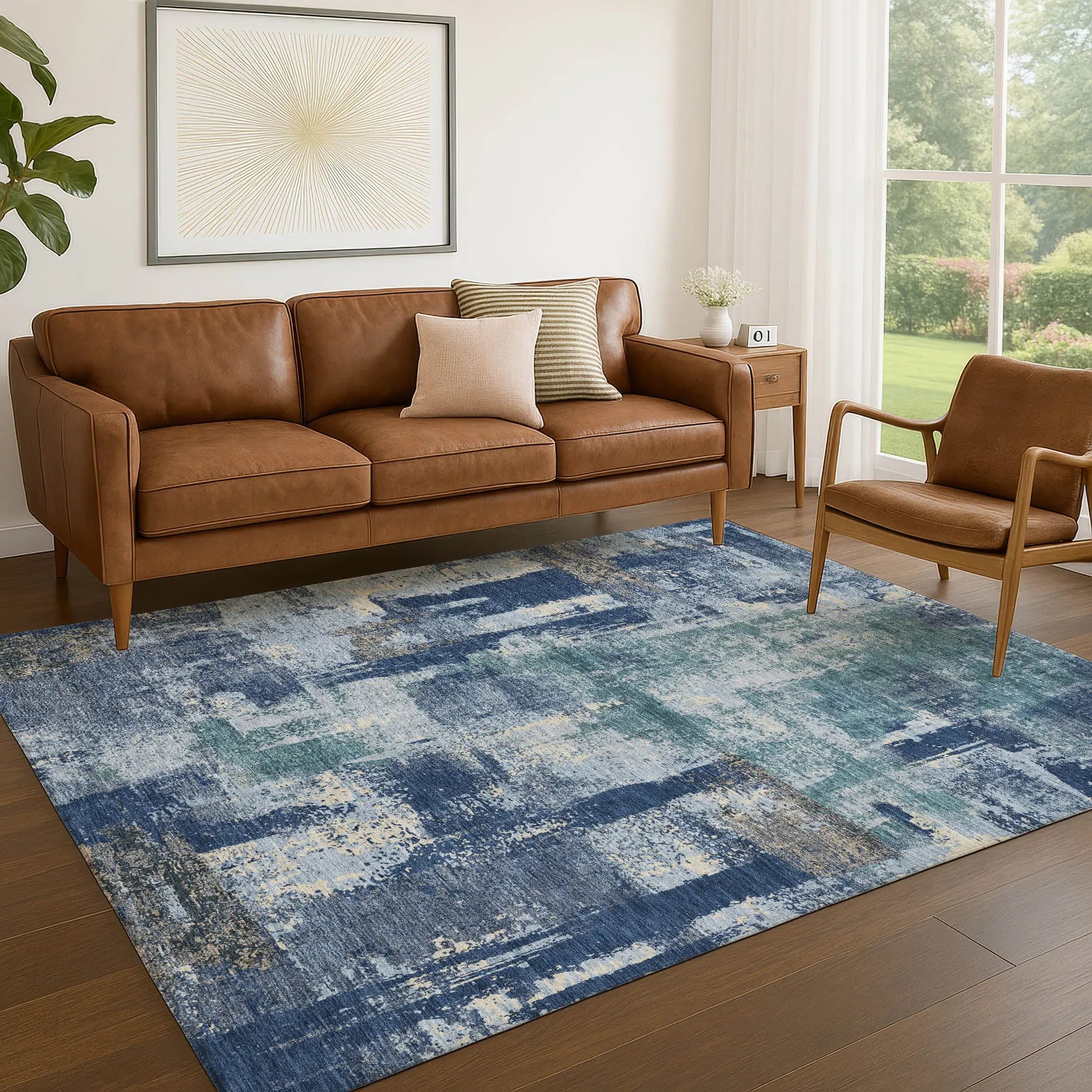 3' X 5' Navy Blue And Ivory Abstract Washable Indoor Outdoor Area Rug Homeroots Outdoor