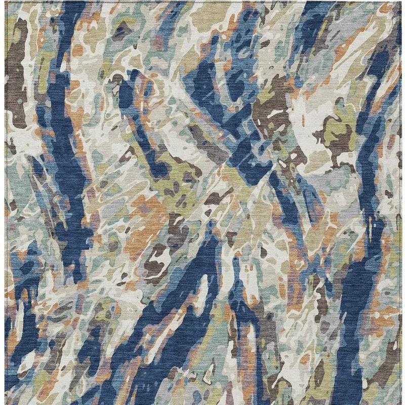3' X 5' Navy Blue And Ivory Abstract Washable Indoor Outdoor Area Rug Homeroots Outdoor