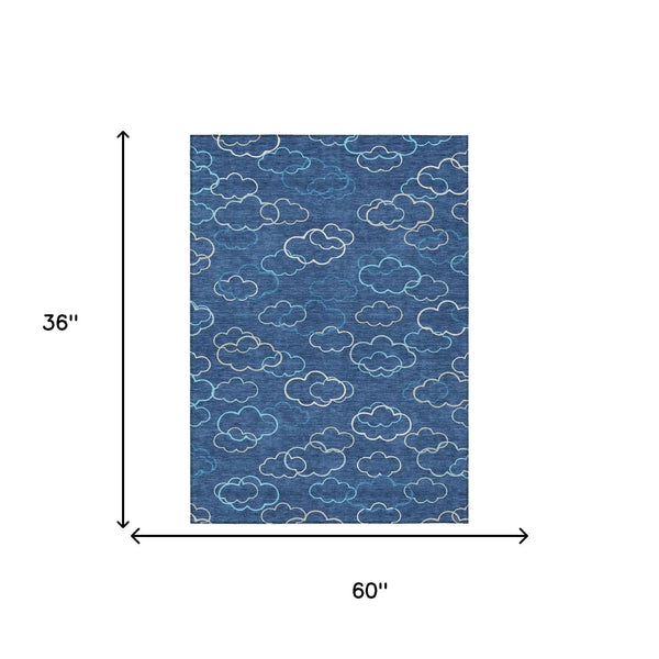 3' X 5' Navy Blue And Ivory Abstract Washable Indoor Outdoor Area Rug Homeroots Outdoor