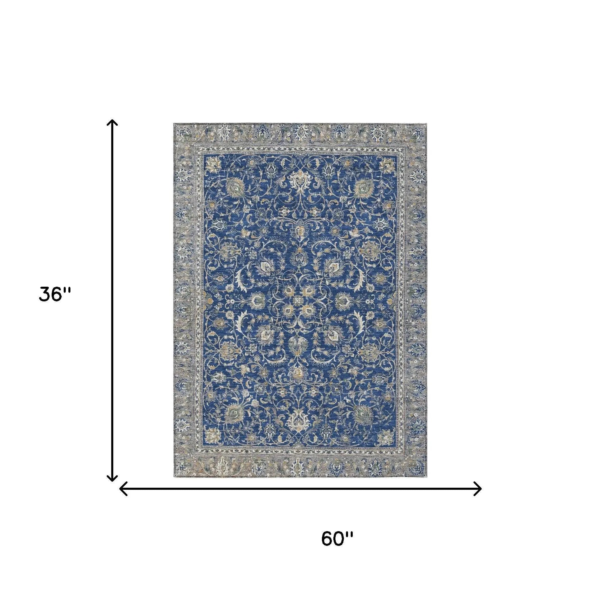 3' X 5' Navy Blue And Ivory Botanical Leaves Washable Indoor Outdoor Area Rug Homeroots Outdoor