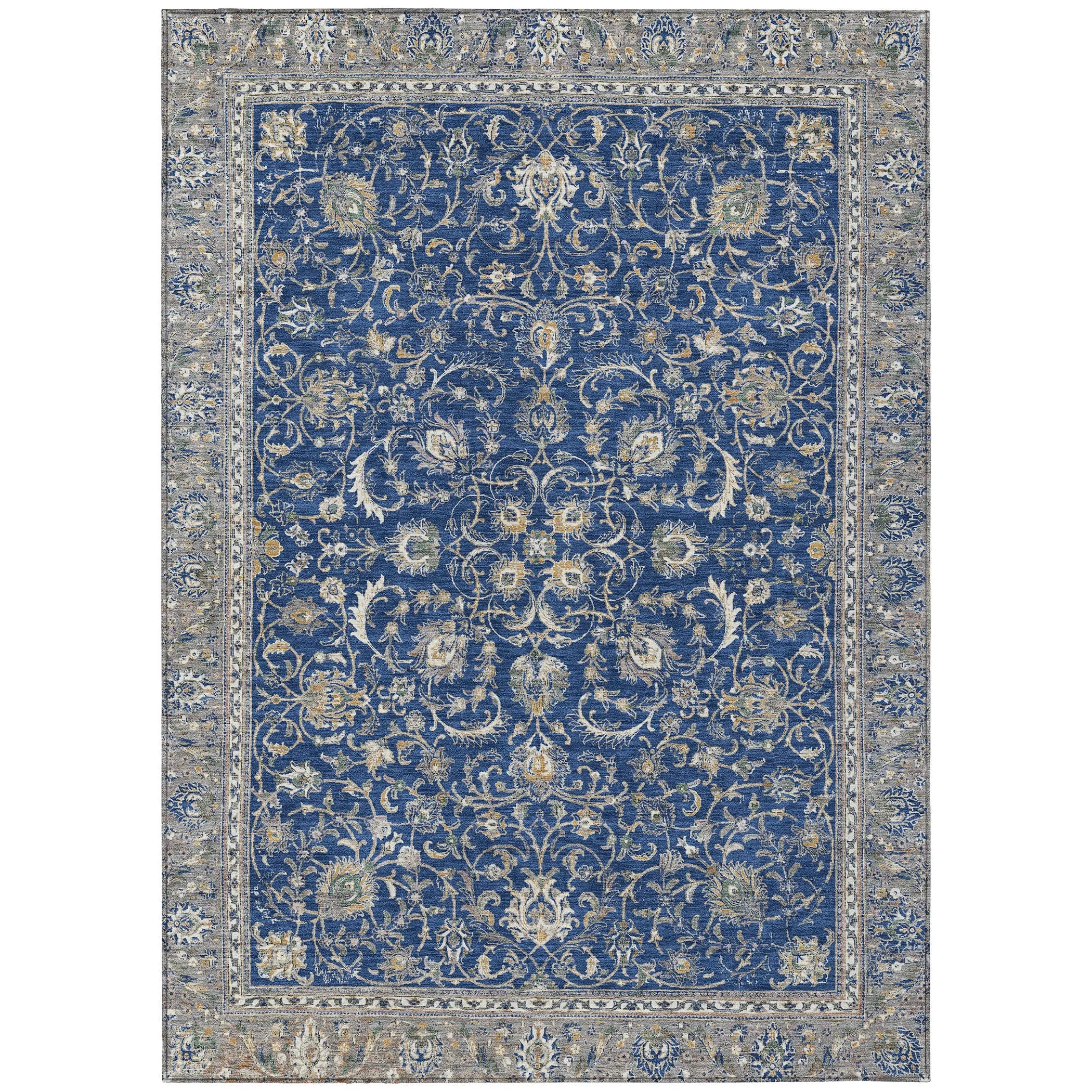 3' X 5' Navy Blue And Ivory Botanical Leaves Washable Indoor Outdoor Area Rug Homeroots Outdoor