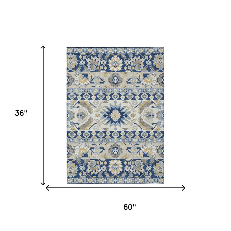 3' X 5' Navy Blue And Ivory Cactus Washable Indoor Outdoor Area Rug Homeroots Outdoor