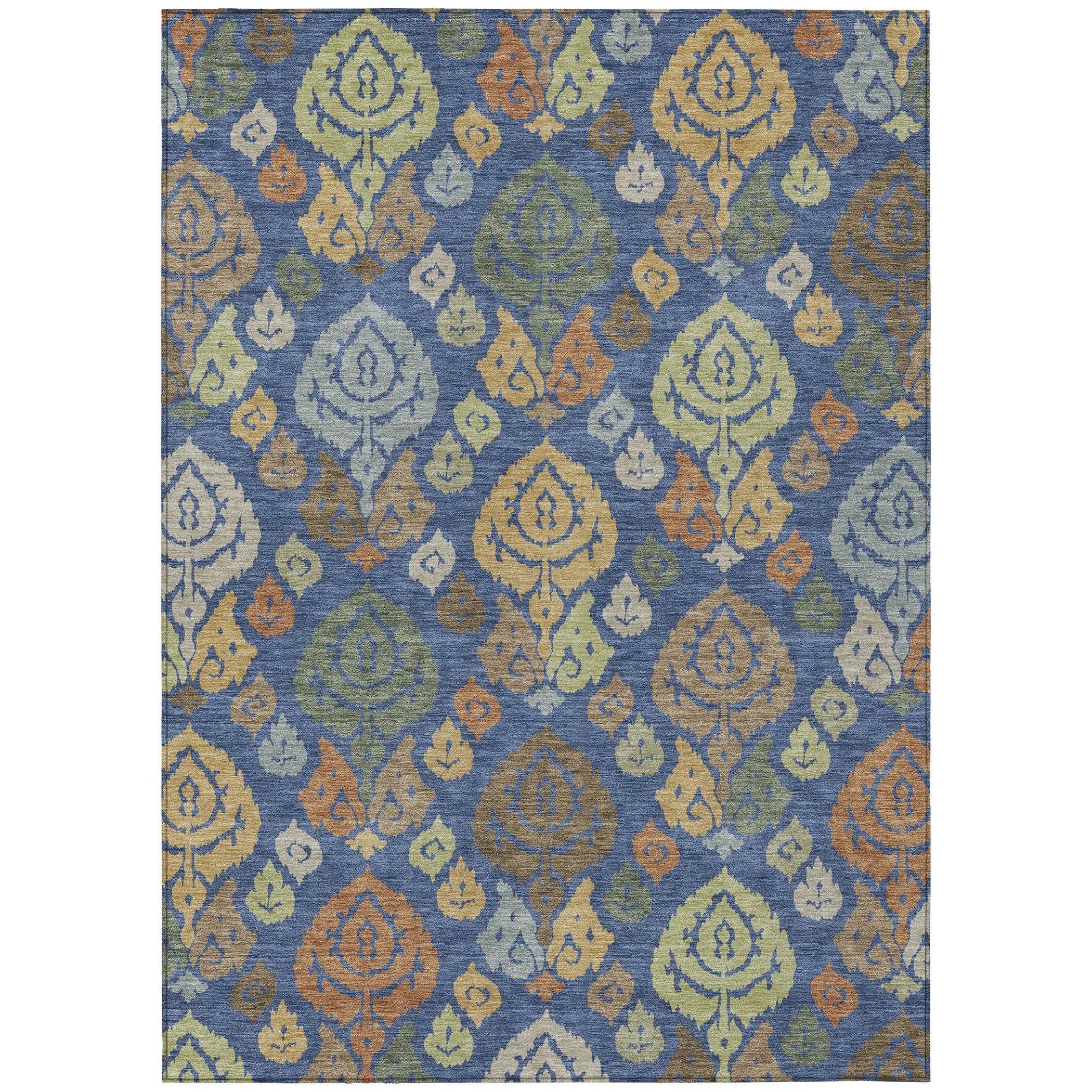 3' X 5' Navy Blue And Ivory Damask Washable Indoor Outdoor Area Rug Homeroots Outdoor