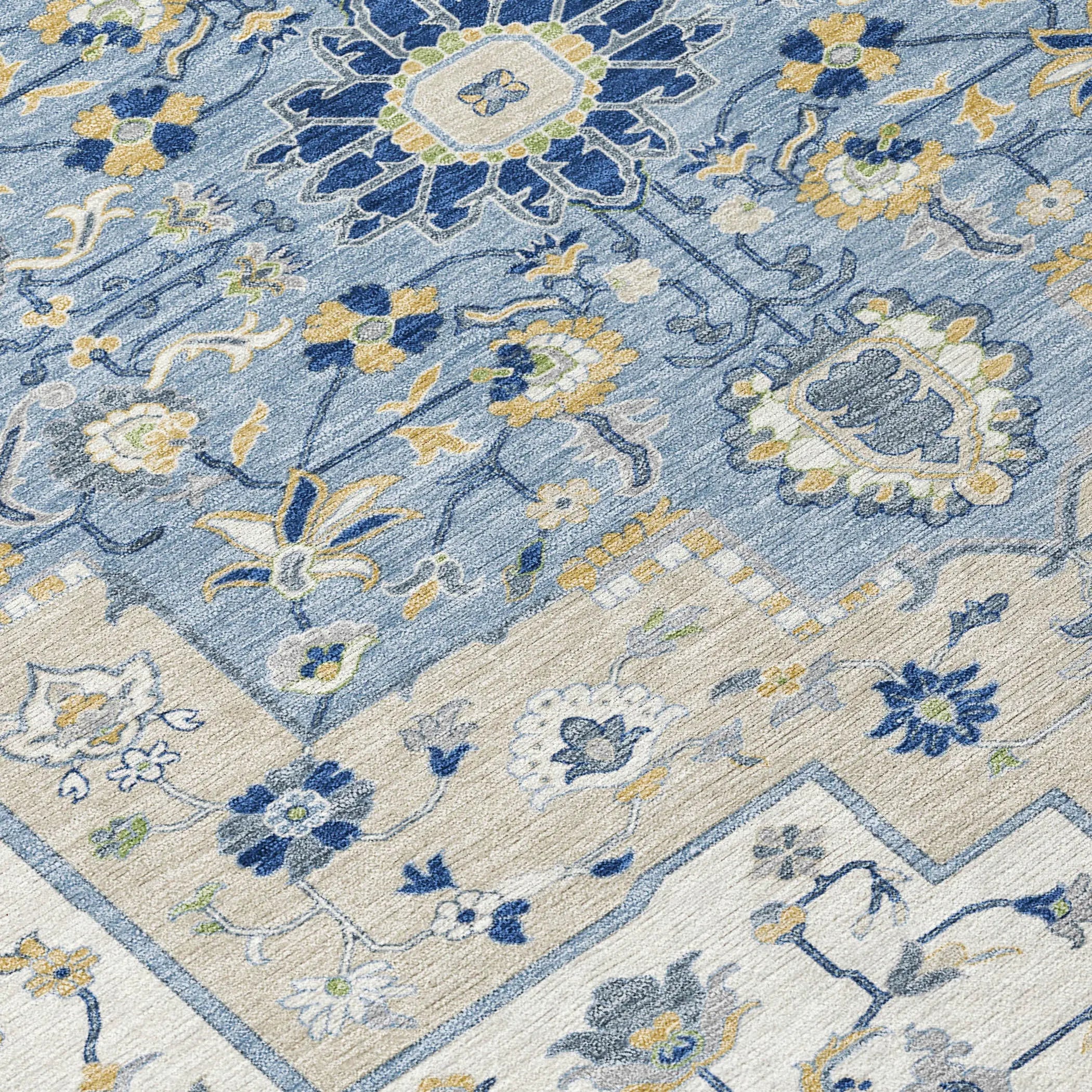 3' X 5' Navy Blue And Ivory Floral Medallion Washable Indoor Outdoor Area Rug Homeroots Outdoor
