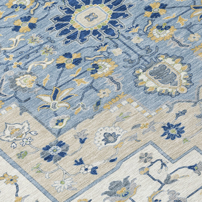 3' X 5' Navy Blue And Ivory Floral Medallion Washable Indoor Outdoor Area Rug Homeroots Outdoor