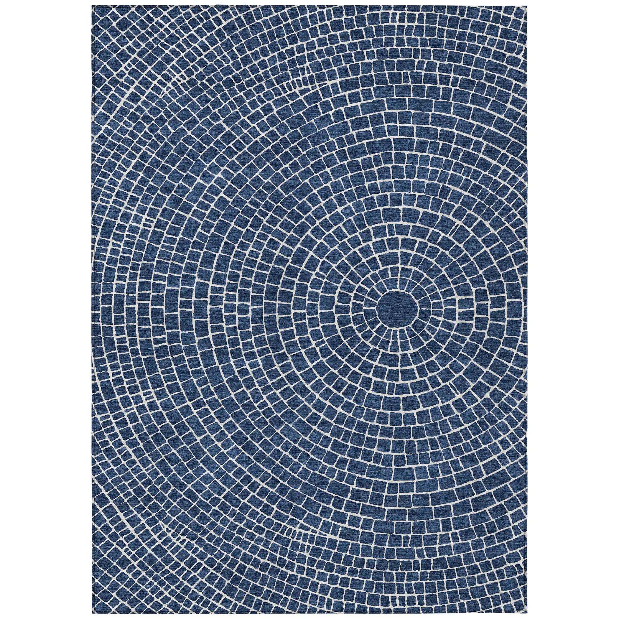 3' X 5' Navy Blue And Ivory Geometric Washable Indoor Outdoor Area Rug Homeroots Outdoor