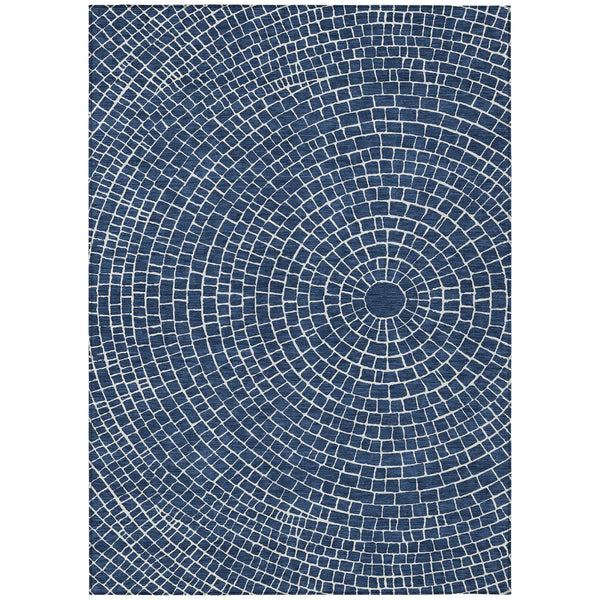 3' X 5' Navy Blue And Ivory Geometric Washable Indoor Outdoor Area Rug Homeroots Outdoor